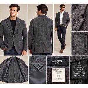 AXIS LA Men M Charcoal Gray Textured Blazer Sport Coat 2 Button Patch Pockets